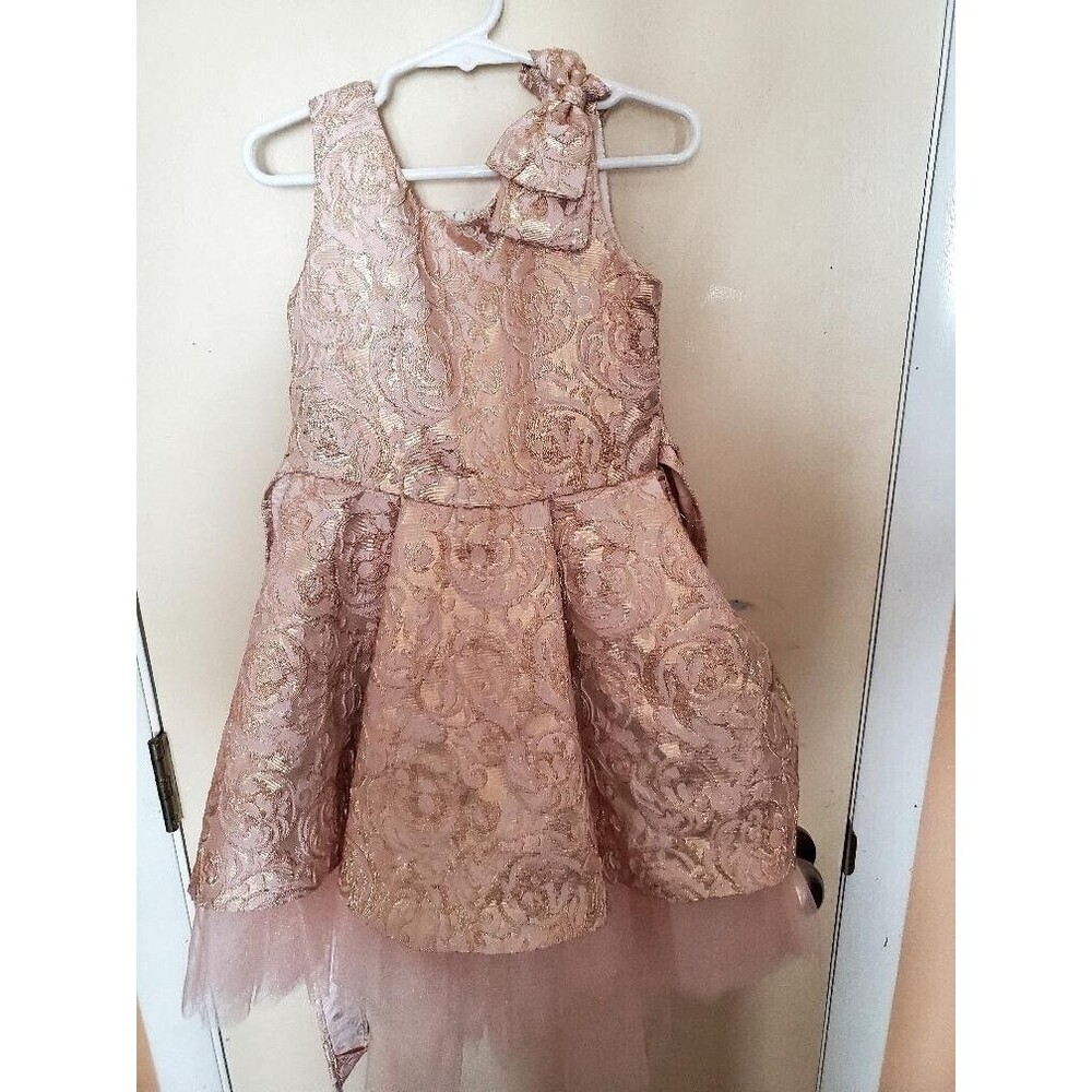 Girls Sweet Kids Size 5 Pink Dress with Lace and Embroidery Accent USA
